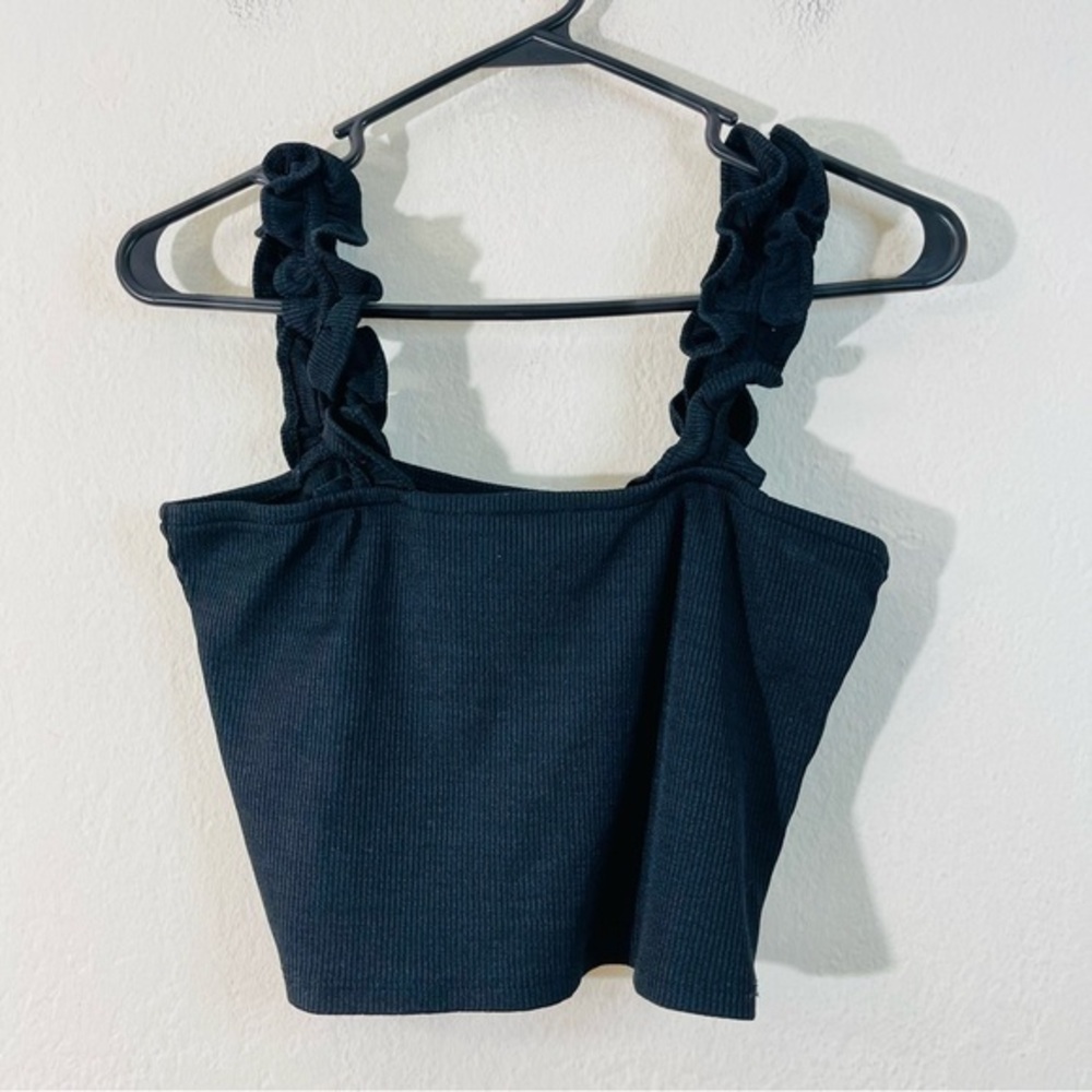 Zara Statement Straps Ribbed Knit Crop Top Women Size Large Black Stretch